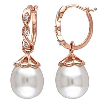 Stella Grace 10k Rose Gold Freshwater Cultured Pearl & Diamond Accent Drop Earrings
