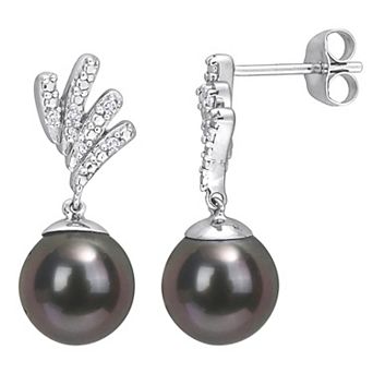 Stella Grace 10k White Gold Tahitian Cultured Pearl & Diamond Accent Drop Earrings