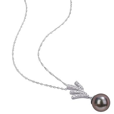 Stella Grace 10k White Gold Tahitian Cultured Pearl & Diamond Accent Drop Pendant Necklace