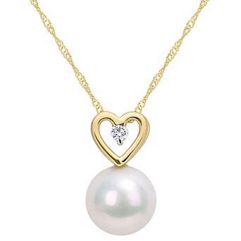Stella Grace 10k Gold Freshwater Cultured Pearl & Diamond Accent Heart Drop Pendant Necklace
