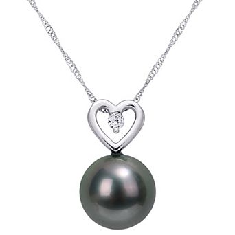 Stella Grace 10k White Gold Tahitian Cultured Pearl & Diamond Accent Heart Drop Pendant Necklace