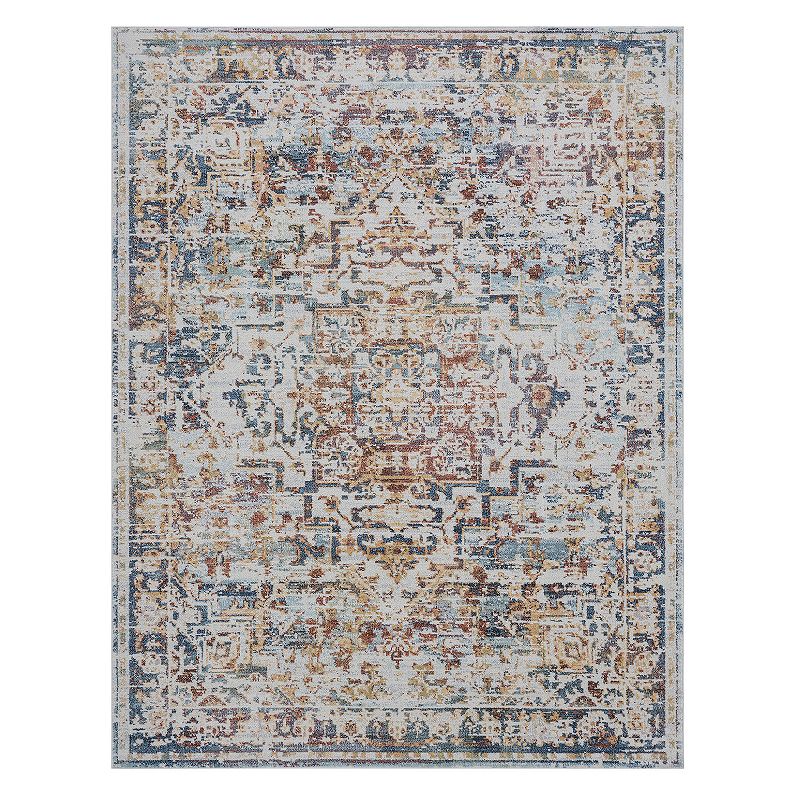 KHL Rugs Laine Traditional Ornate Area Rug, Blue, 8Ft Rnd