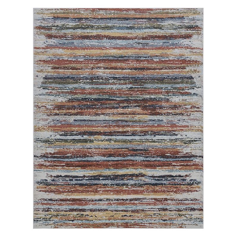 KHL Rugs Athena Contemporary Stripe Area Rug, Brown, 8Ft Rnd