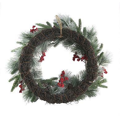 St. Nicholas Square Flocked Holly Berry Artificial Wreath Christmas Wall Decor