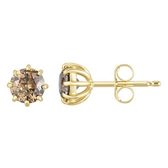 14k Gold 1 1/2 Carat T.W. Champagne Diamond 8-Prong Stud Earrings