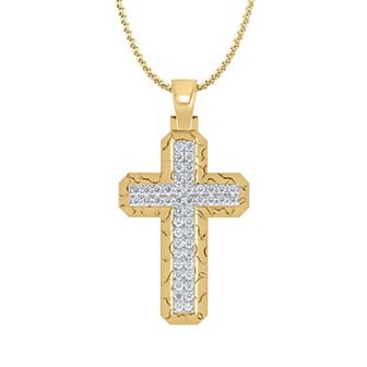 Irena Park Men's 14k Gold Over Silver 1 Carat T.W. Diamond Cross Pendant Necklace