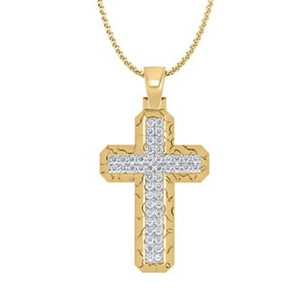 Irena Park Men's 14k Gold Over Silver 1 Carat T.W. Diamond Cross Pendant Necklace