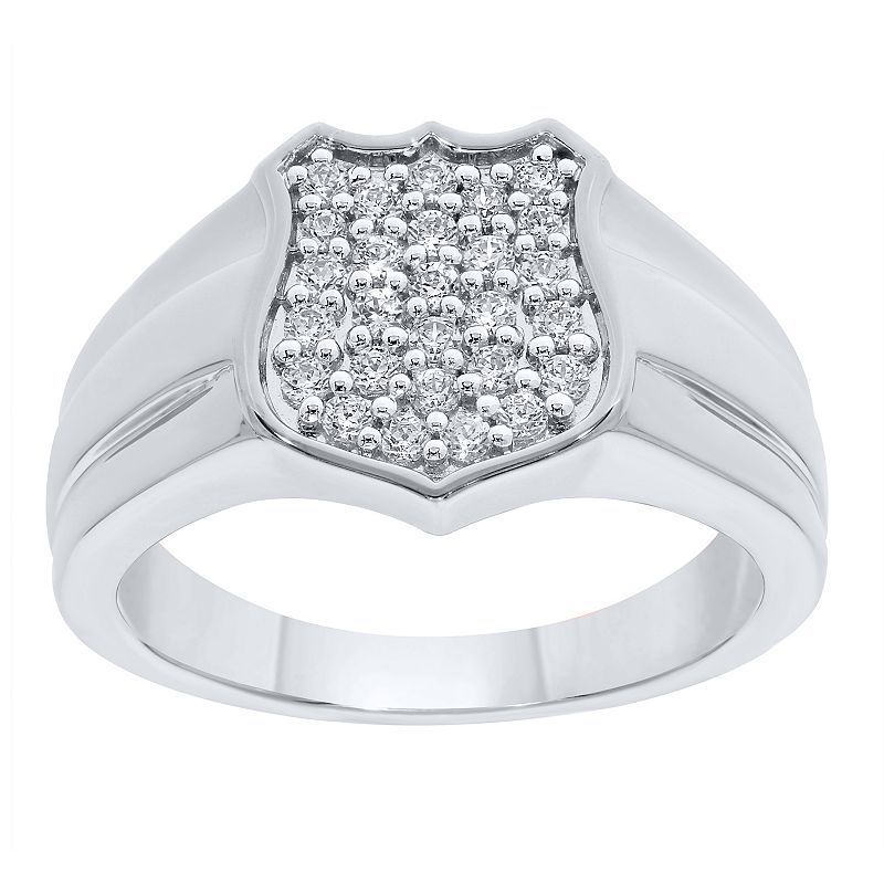 Mens Sterling Silver 1/2 Carat T.W. Diamond Shield Ring, Size: 10, White