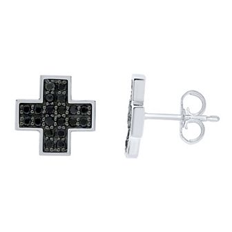 Irena Park Men's Sterling Silver 1/2 Carat T.W. Diamond Cross Stud Earrings