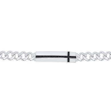 Men's Sterling Silver 1/4 Carat T.W. Diamond Cross ID Bracelet