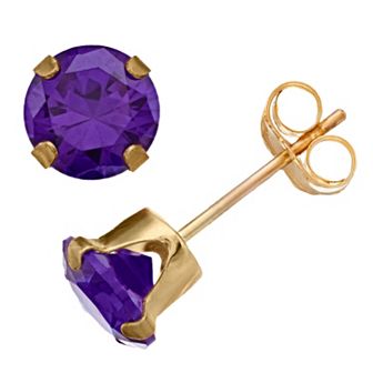 Pure Gem Collection 10k Gold 6 mm Amethyst Stud Earrings