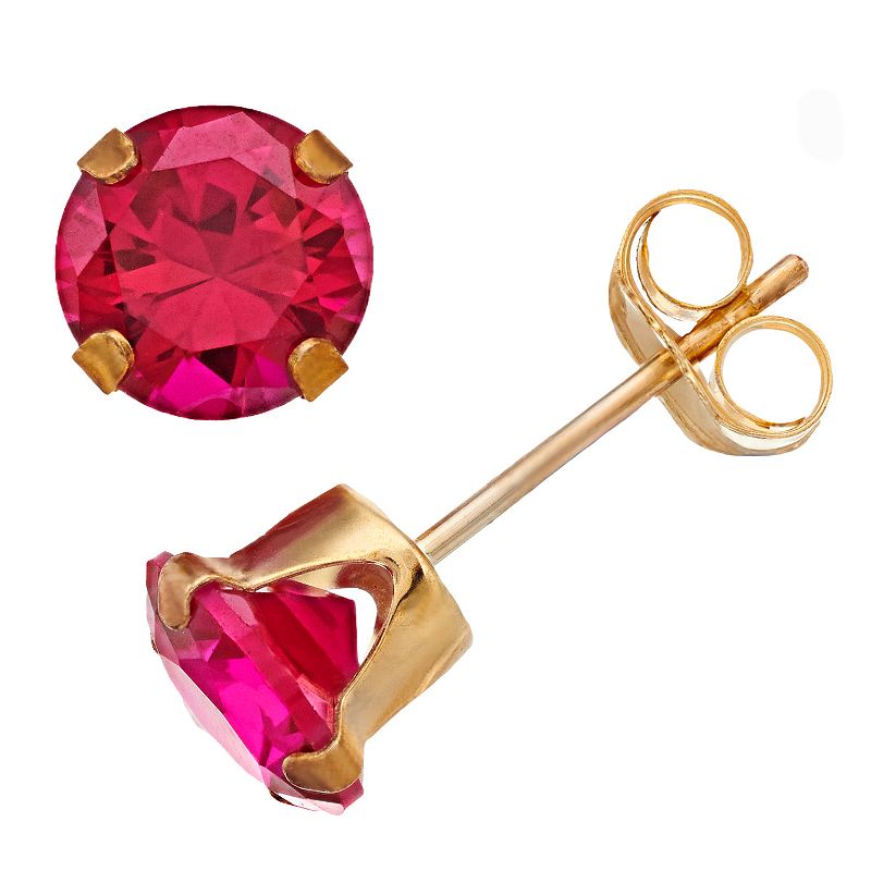 Pure Gem Collection 10k Gold Lab-Created Ruby Stud Earrings, Womens, Red