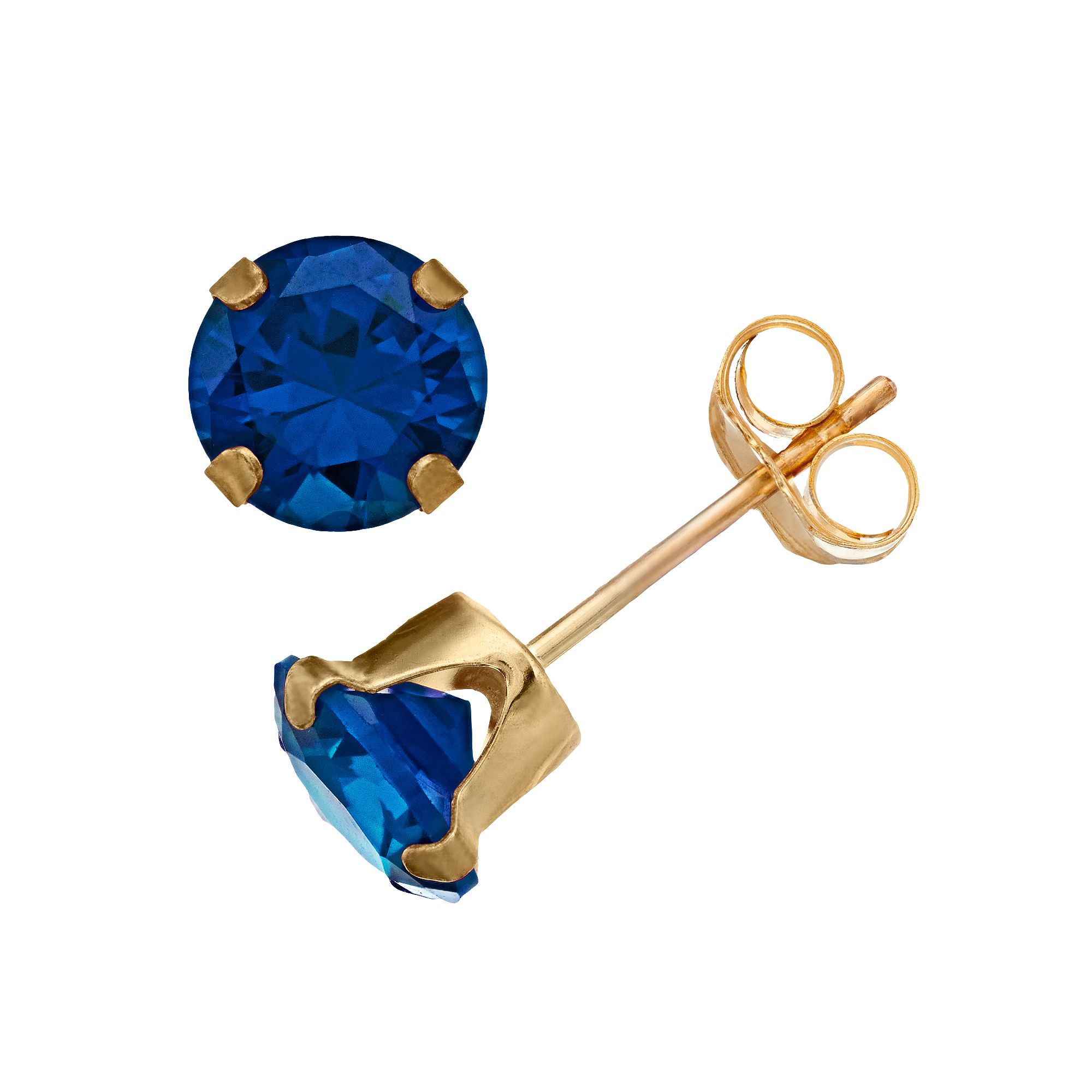 Pure Gem Collection 10k Gold Lab-Created Sapphire Stud Earrings, Womens