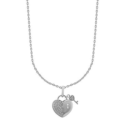 OLIVIA AND HARPER Sterling Silver Heart Lock Key Pendant Necklace