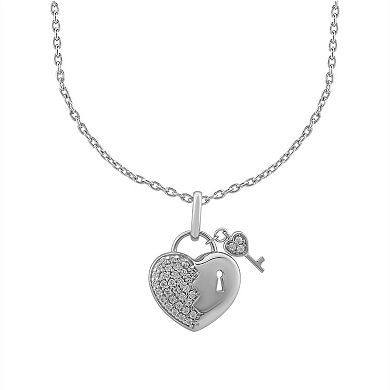 Sterling Silver Heart Lock & Key Pendant Necklace