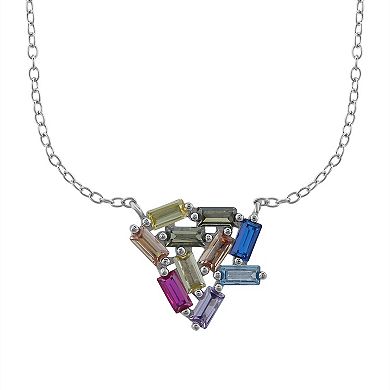 Sterling Silver Amethyst Citrine & Pink Sapphire Pendant Necklace 