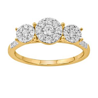 Simply Vera Vera Wang 14k Gold 1/2 Carat T.W. Diamond Halo 3-Cluster Engagement Ring