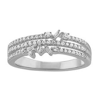 Simply Vera Vera Wang 14k White Gold 1/3 Carat T.W. Round & Baguette Cut Diamond 3 Row Fashion Ring