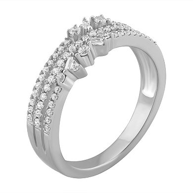 Simply Vera Vera Wang 14k White Gold 1/3 Carat T.W. Round Baguette Cut Diamond 3 Row Fashion Ring