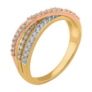 Simply Vera Vera Wang Tri-Tone 14k Gold 1/2 Carat T.W. Diamond Crossover Ring