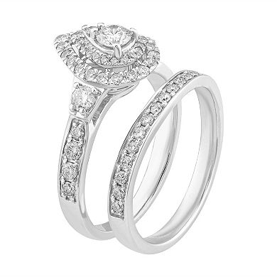 Simply Vera Vera Wang 14k White Gold 1.0 Carat T.W. Diamond Halo Cluster Bridal Set Ring