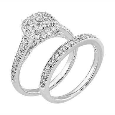 Simply Vera Vera Wang 14k White Gold 3/4 Carat T.W. Diamond Cluster Engagement Ring Set