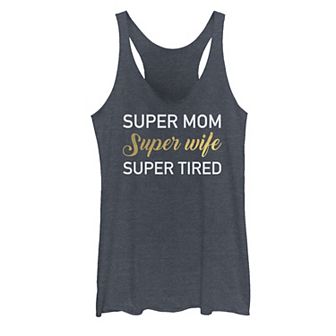 Juniors' Super Mom Wife Tired Graphic Tank Top