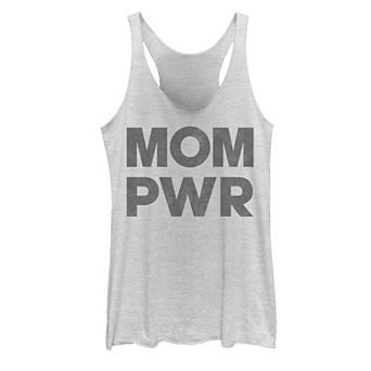 Juniors' Mom Pwr Distressed Black Text Graphic Tank Top