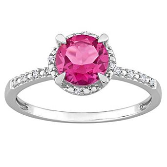Stella Grace 10k White Gold Pink Topaz & Diamond Accent Halo Engagement Ring