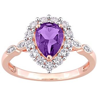 Stella Grace 10k Rose Gold Amethyst, Lab-Created White Sapphire & Diamond Accent Teardrop Halo Ring