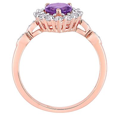 Stella Grace 10k Rose Gold Amethyst, Lab-Created White Sapphire & Diamond Accent Teardrop Halo Ring