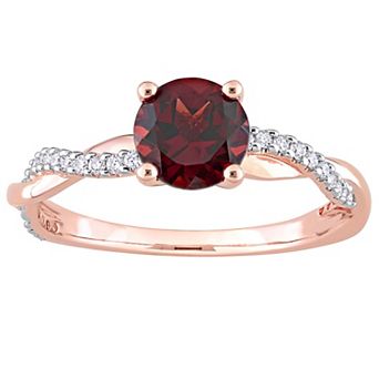 Stella Grace 14k Rose Gold Garnet & 1/6 Carat T.W. Diamond Crossover Engagement Ring