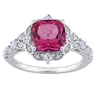 Stella Grace 10k White Gold Pink Topaz White Sapphire & Diamond Accent Vintage Ring