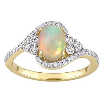 Stella Grace 10k Gold Ethiopian Opal, White Sapphire & 1/5 Carat T.W. Diamond Halo Twist Ring