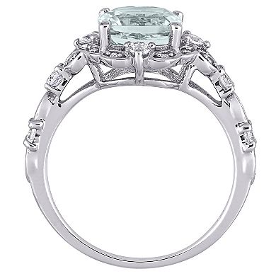 Stella Grace 14k White Gold Aquamarine, White Sapphire & Diamond Accent Vintage Halo Ring