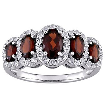 Stella Grace 10k White Gold Garnet & White Topaz Halo 5-Stone Ring