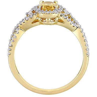Stella Grace 10k Gold Citrine, White Sapphire & 1/3 Carat T.W. Diamond Halo Twist Ring