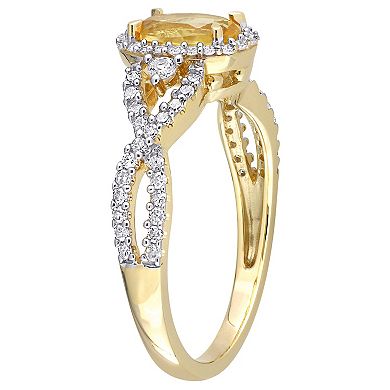Stella Grace 10k Gold Citrine, White Sapphire & 1/3 Carat T.W. Diamond Halo Twist Ring