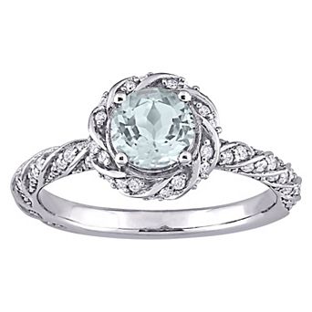Stella Grace 14k White Gold Aquamarine & 1/4 Carat T.W Diamond Twist Halo Ring