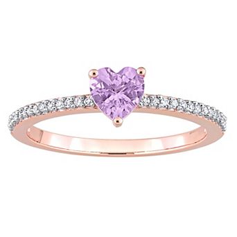 Stella Grace 10k Rose Gold Rose de France Amethyst & Diamond Accent Heart Promise Ring
