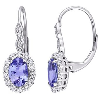 Stella Grace 14k White Gold Tanzanite, White Topaz & Diamond Accent Halo Leverback Earrings