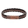 Men's Rose Gold Tone Stainless Steel & Brown Leather Bracelet