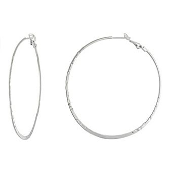 Athra NJ Inc Sterling Silver Hammered Omega Back Hoop Earrings