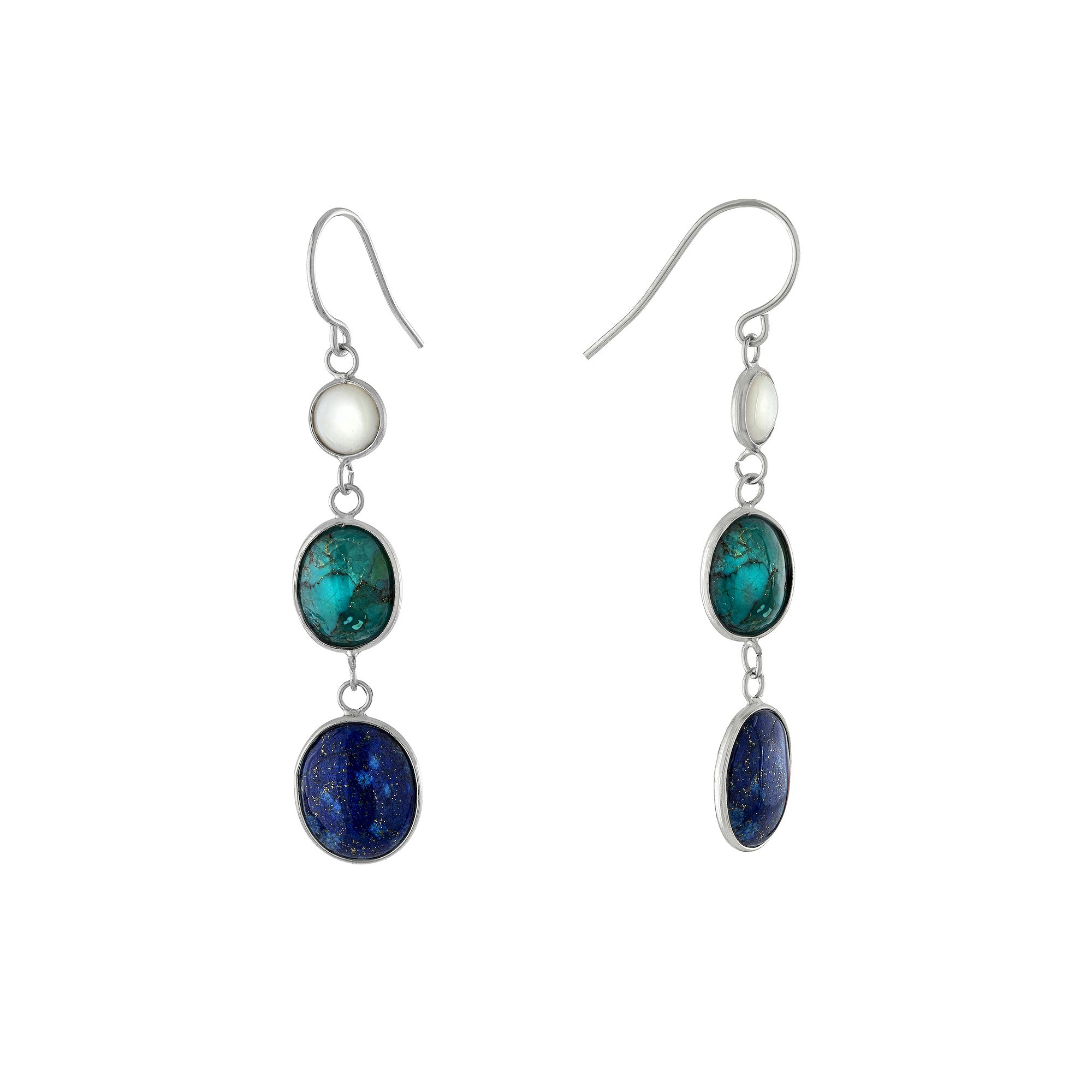 Athra NJ Inc Sterling Silver Turquoise & Lapis Wire Drop Earrings, Womens