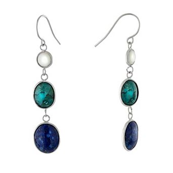 Athra NJ Inc Sterling Silver Turquoise & Lapis Wire Drop Earrings