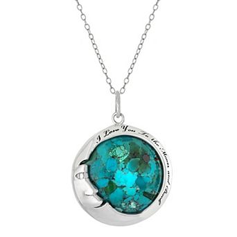 Athra NJ Inc Sterling Silver Turquoise "I Love You To The Moon And Back" Pendant Necklace