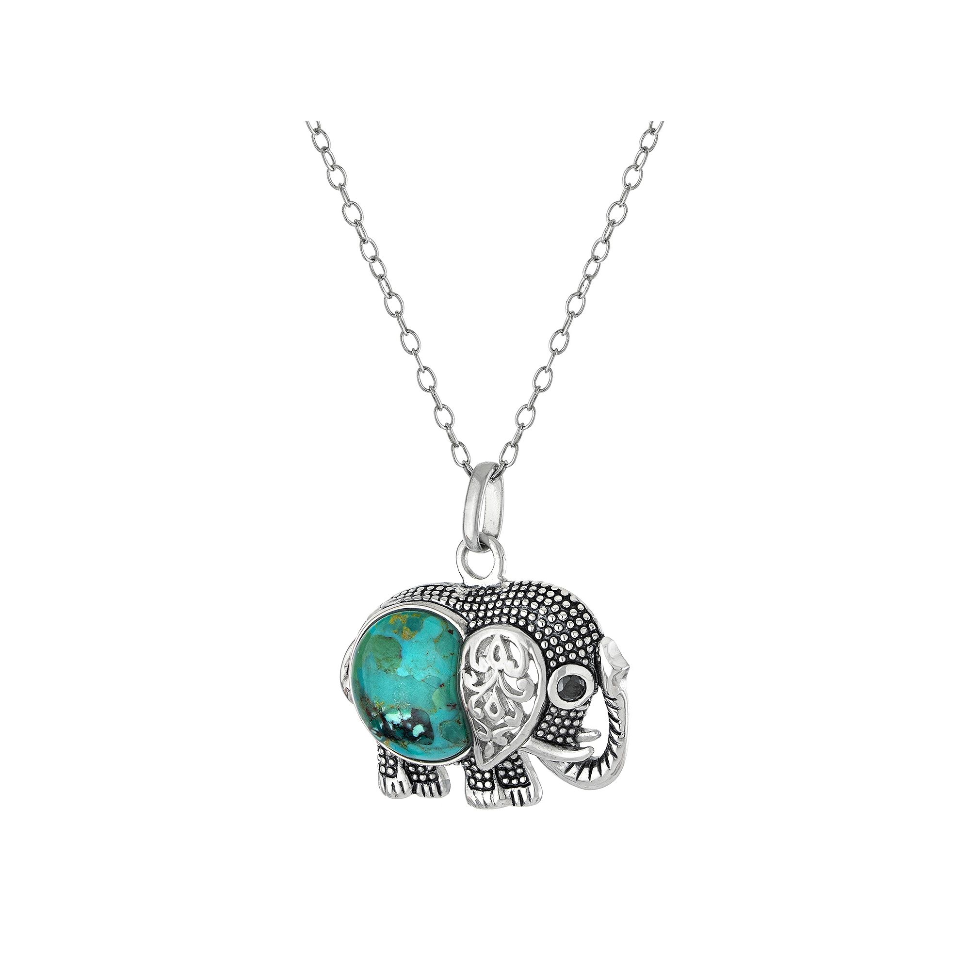 Athra NJ Inc Sterling Silver Turquoise Beaded Elephant Pendant Necklace, W