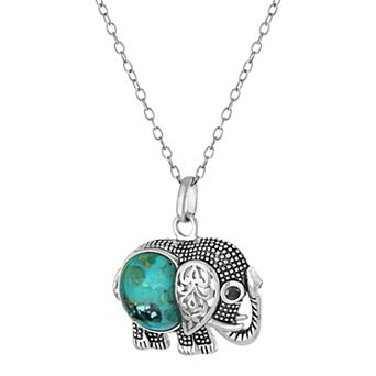 Athra NJ Inc Sterling Silver Turquoise Beaded Elephant Pendant Necklace