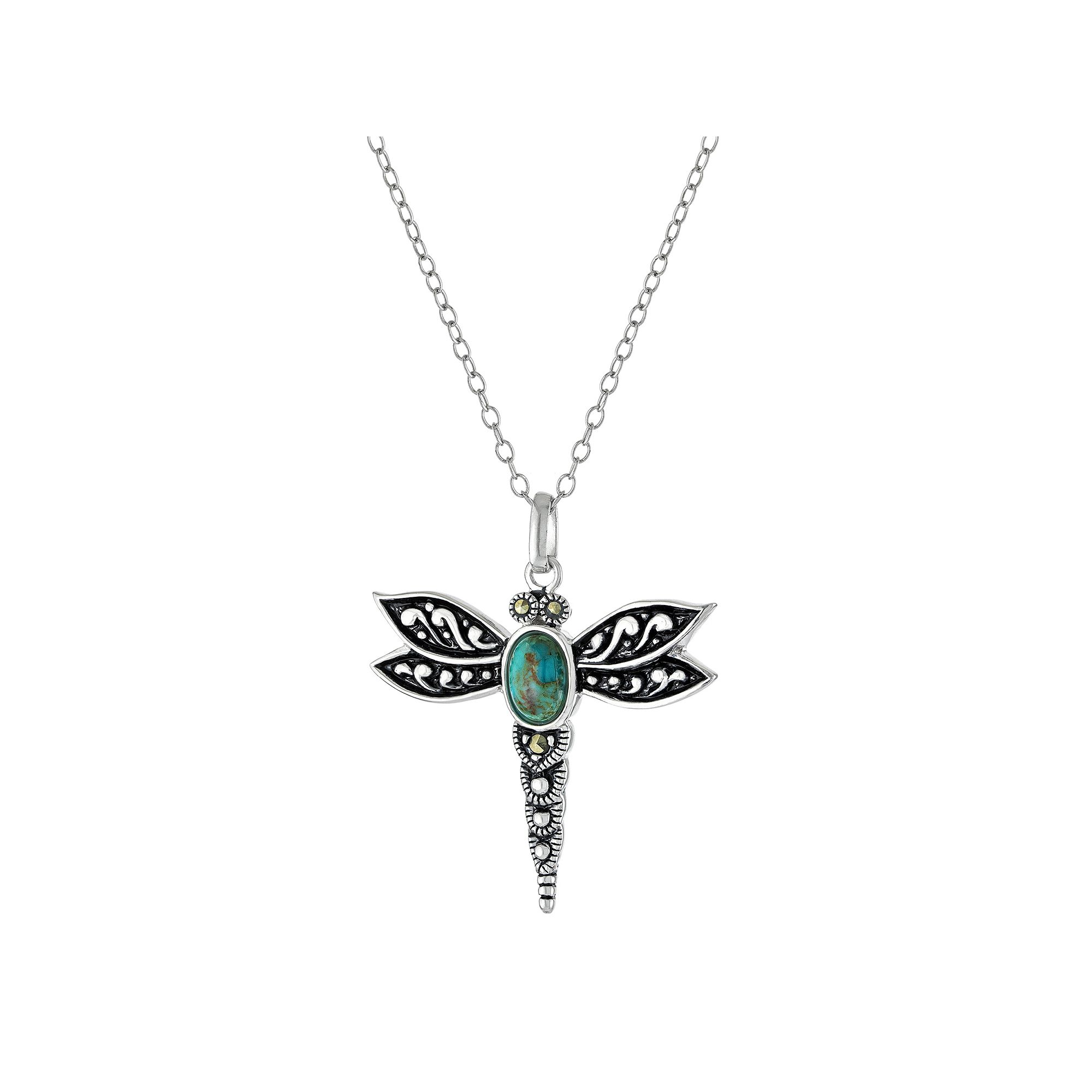 Athra NJ Inc Sterling Silver Turquoise Dragonfly Pendant Necklace, Womens