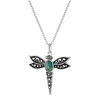 Athra NJ Inc Sterling Silver Turquoise Dragonfly Pendant Necklace
